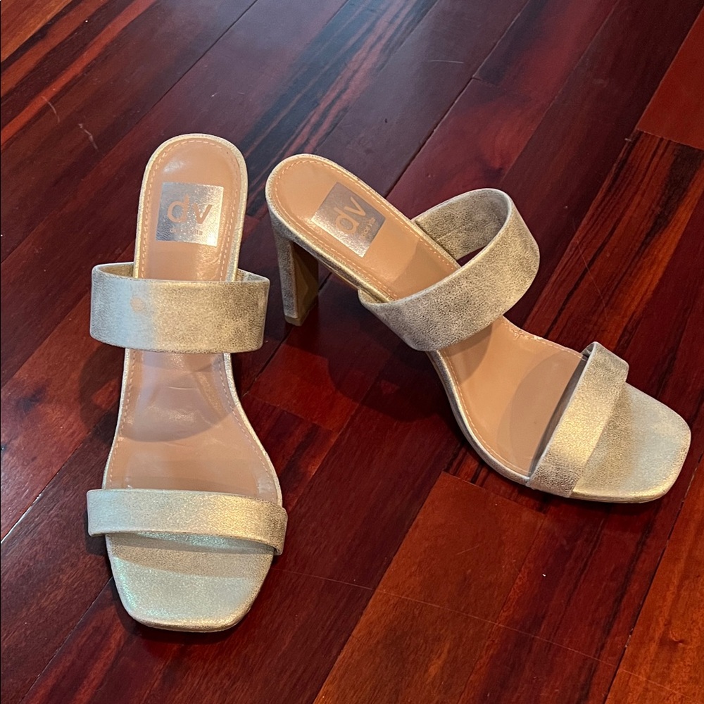DV by Dolce Vita Shimmery Gold Double-Strap High Heel Mules